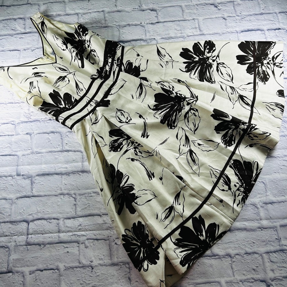 Jessica Howard Cream Brown Floral Sleeveless Midi Fit Flare Dress Womens 8